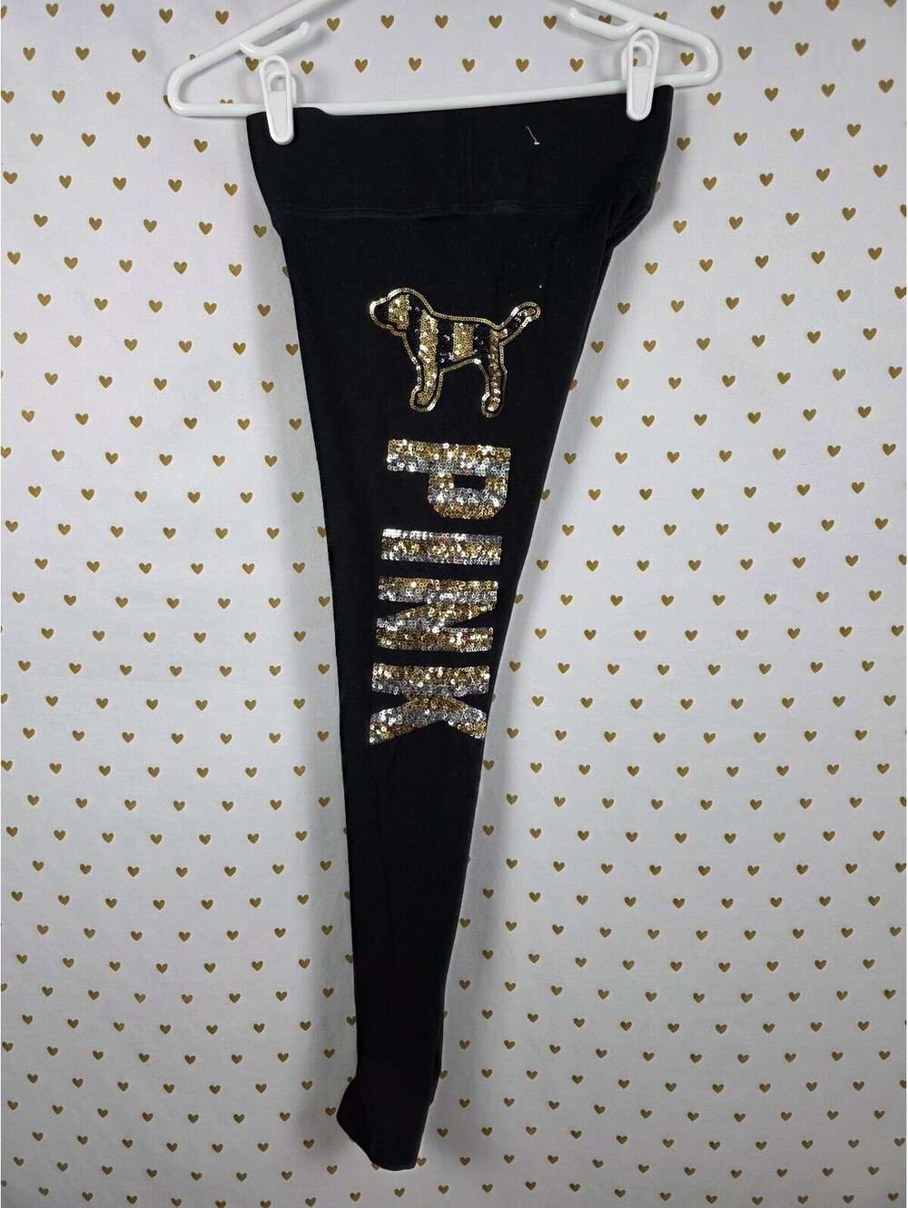 Victorias Secret PINK BLING DOG Yoga Pants Ankle Sequined Logo XS